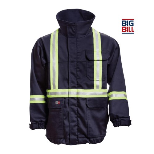 big bill flame resistant sorfshell work jacket with reflective strips