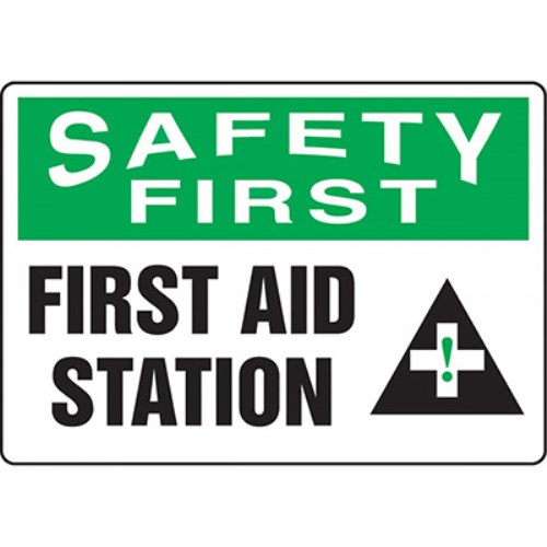 td-mfsd912 enseigne plastique anglais "safety first / first aid station" (10" x 14") mfsd912-vp mfsd912-vp
