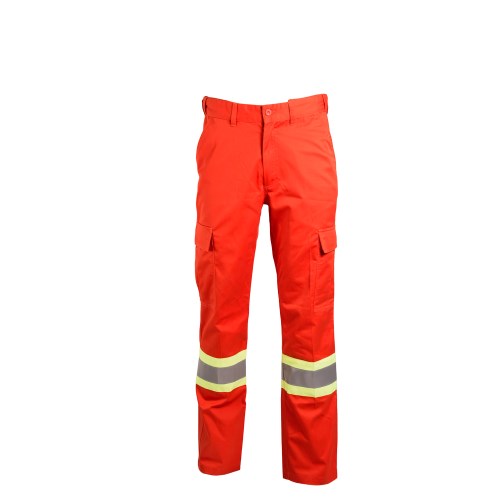 vpk84 polyester and cotton cargo work pants with elastic waistband and reflective tape